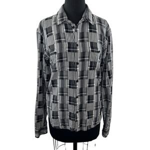 Marc by Marc Jacobs Gray Black Top Plaid Casual Button-Up Collar Long Sleeves M